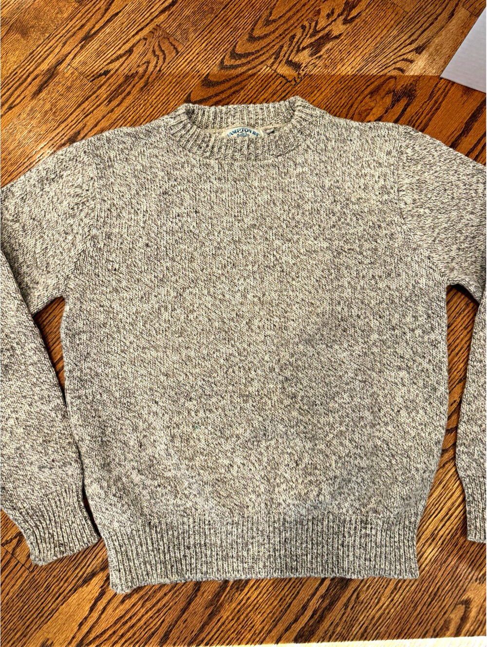 Hampton Bay Trading Company Mens L Gray Solid Knit Crew Neck Wool Sweater